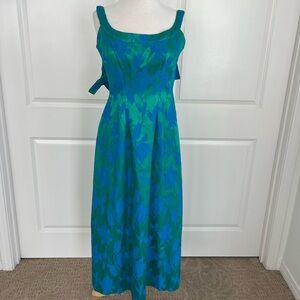 Elegant Vintage Rappi Blue and Green Floral Dress Size Small